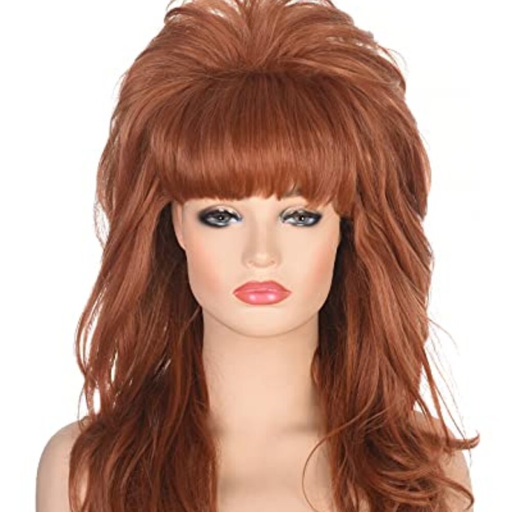 80s Women Beehive Wig Long Wavy Ginger Bouffant Synthetic Hair Wigs for Married